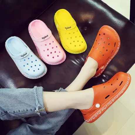软底洞洞鞋女ins潮可爱包头半拖鞋女外穿防滑护士厚底两穿沙滩鞋商品大图