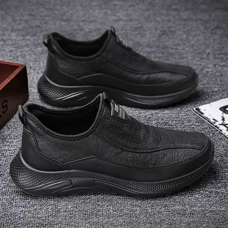 雨鞋男冬季加绒厨师厨房工作防水防滑上班黑皮鞋短筒套鞋雨靴水鞋商品大图