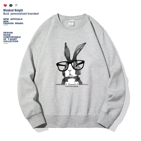 港风兔子圆领卫衣男2023秋季新款宽松休闲套头薄款套头长袖上衣潮图片