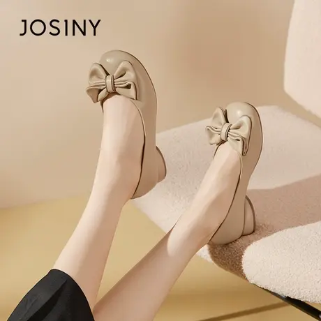 Josiny/卓诗尼浅口单鞋2023秋季新款温柔晚晚风蝴蝶结粗跟妈妈鞋商品大图