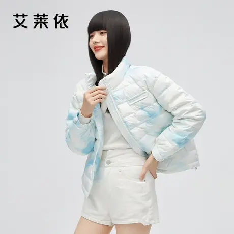 艾莱依渐变羽绒服女2022新款晕染设计感立领短款鸭绒保暖冬季外套商品大图