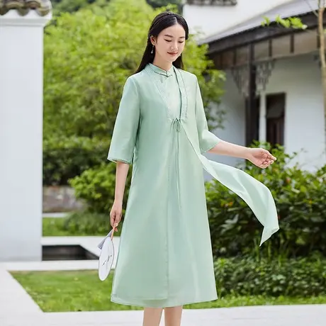 改良汉服中式国风长外套春夏仙气披风防晒开衫禅意复古茶服外披女商品大图