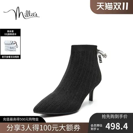 妙丽2022冬商场同款飞织时尚袜靴高跟女短靴SAT54DD2图片