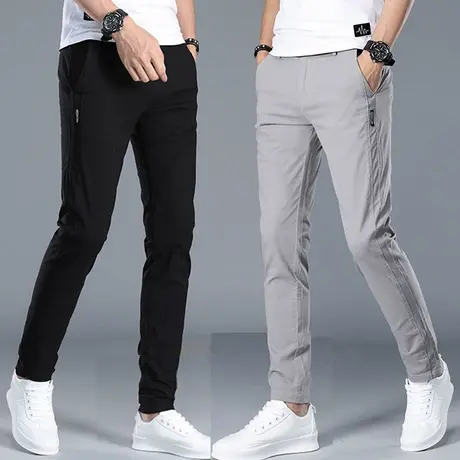 春季冰丝休闲裤子男士薄款2023年夏季新款修身直筒松百搭春装男裤图片