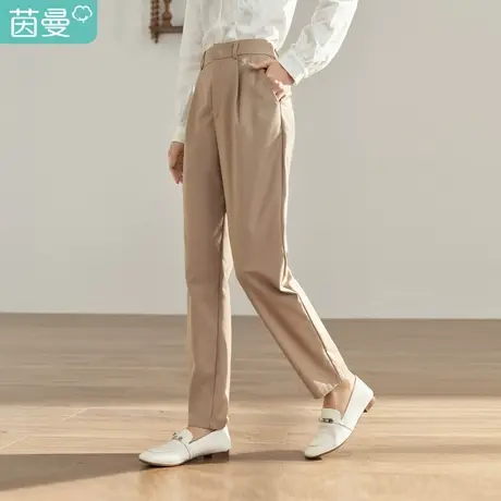 【商场同款】茵曼秋女装新款通勤绣花中高腰百搭直筒长裤图片