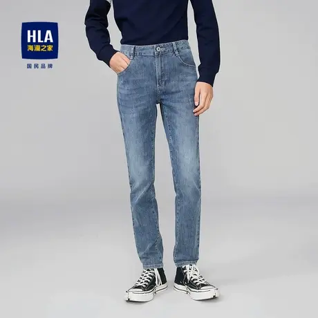 HLA/海澜之家猫须牛仔裤修身春秋季休闲经典中腰含新疆棉裤子男士图片