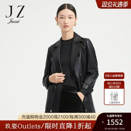 JZ玖姿商场同款2022春季黑色绵羊皮衣女洋气上衣外套JWBQ01117图片