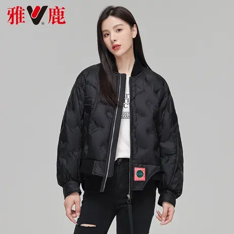 雅鹿黑色羽绒服女短款2022冬季新款休闲保暖小个子时尚立领短外套商品大图