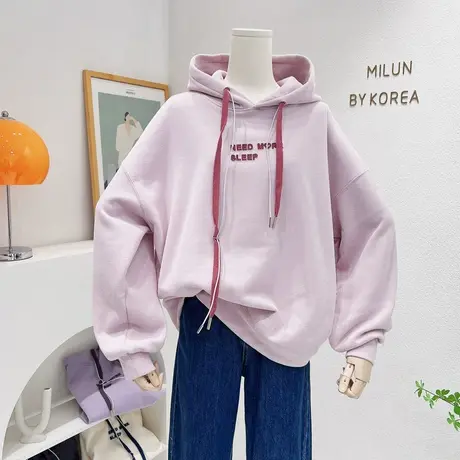 韩国东大门上衣女2022秋冬款甜美字母连帽设计感卫衣宽松休闲大码商品大图