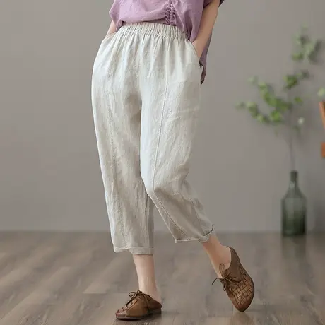 dza 高腰显瘦九分休闲裤子女士2022夏季薄款萝卜灯笼裤宽松阔腿裤图片