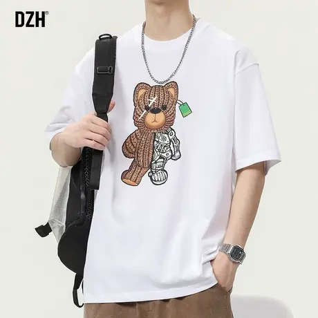 男士小熊重磅t恤男纯棉潮牌夏季男装2023新款白色短袖宽松体恤衫商品大图