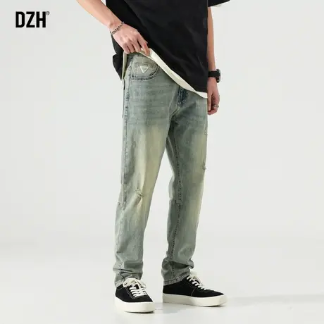 男士破洞牛仔长裤男美式复古工装裤潮牌男牛仔2023年新款裤子修身商品大图