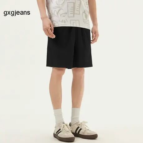 gxg.jeans男装 黑色简约基础宽松直筒休闲短裤男士 25年夏季新款商品大图