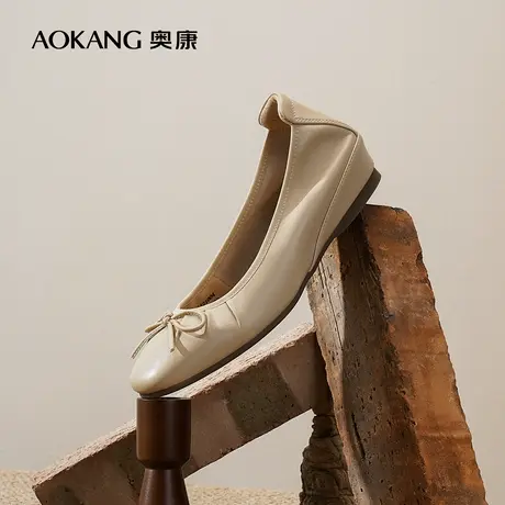 【门店发货】奥康女鞋 春新款舒适真皮浅口低跟通勤风单鞋图片