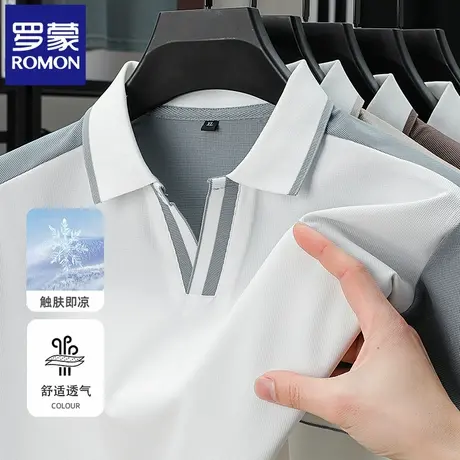 罗蒙2025夏季薄款冰丝POLO衫男士V领短袖t恤华夫格半袖保罗衫N2Z图片