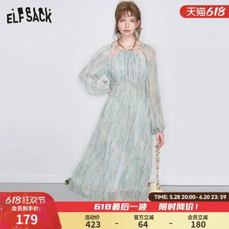 妖精的口袋碎花掐腰轻薄长袖连衣裙女2025夏季新款气质高级感裙子图片