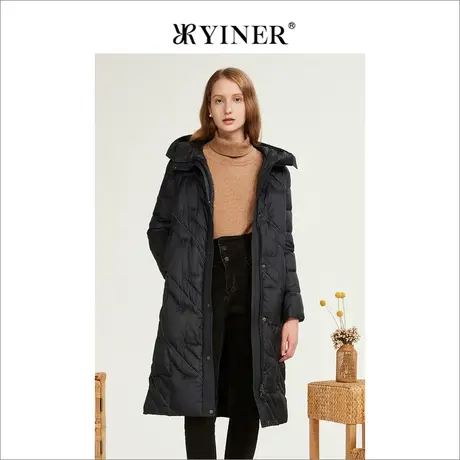 YINER音儿专柜女装2022冬季新款高级感中长款连帽羽绒服商品大图