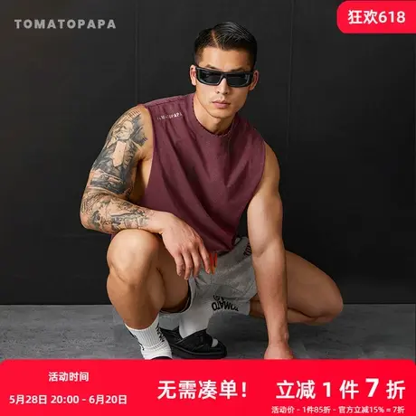 TOMATOPAPA背心2025夏男士美式休闲圆领无袖体恤健身运动坎肩上衣商品大图
