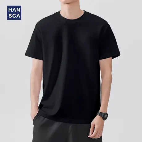 hansca 液氨轻薄透气凉感正肩短袖T恤男2025夏季纯棉抗皱休闲上衣商品大图