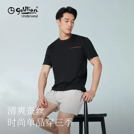 金利来男士短袖T恤含桑蚕丝柔感丝滑白色夏季宽松休闲纯色体恤衫商品大图