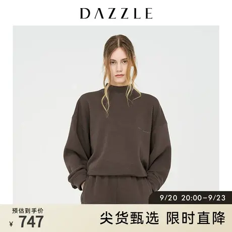 DAZZLE地素奥莱 短款复古毛边套头印花卫衣女2D4J1061Q商品大图