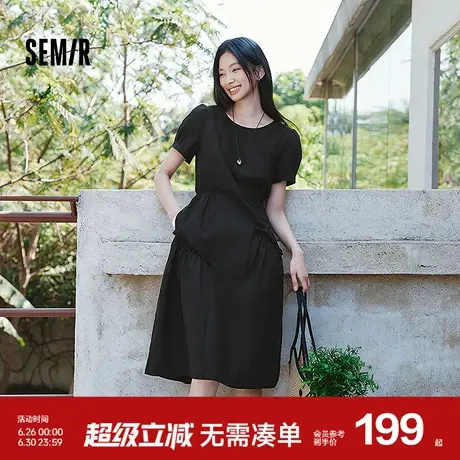 [商场同款]森马连衣裙女设计感不规则2025夏新款木耳边收腰中长裙商品大图
