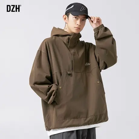 男士半拉链防风冲锋衣外套男春秋连帽男装2023新款套头夹克连帽衫商品大图