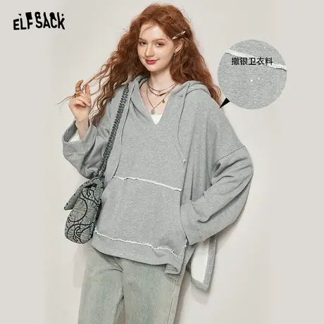 妖精的口袋v领连帽卫衣女2023秋季新款宽松套头休闲慵懒风上衣潮图片