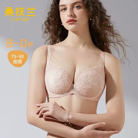桑扶兰蕾丝内衣大胸显小2025秋性感大码显瘦刺绣防下垂薄文胸商品大图