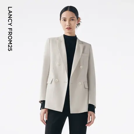 LANCY/朗姿2023秋冬新款浅色收腰中长款西装外套女双排扣商务简约商品大图