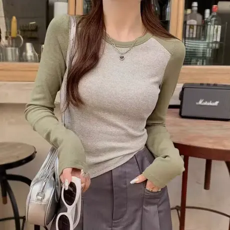 辣妹短款长袖T恤女秋季韩版百搭修身显瘦内搭打底小衫紧身上衣服商品大图