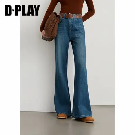 DPLAY2025年秋季新款蓝色微喇牛仔裤女含莱赛尔宽松弹力裤子长裤图片