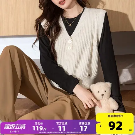 唐狮2025秋冬季女毛衣简约V领套头背心马甲短款百搭针织新款图片