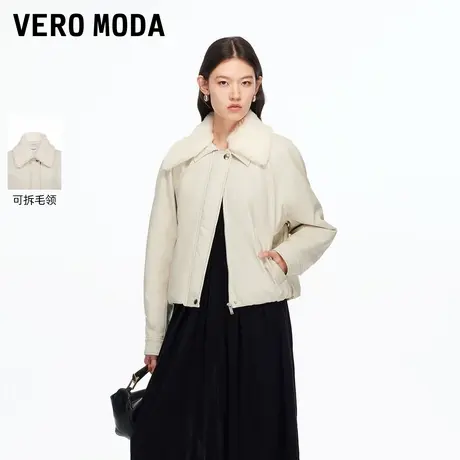 Vero Moda棉服女2025冬季新款可拆毛领纯色宽松款面包服优雅气质商品大图