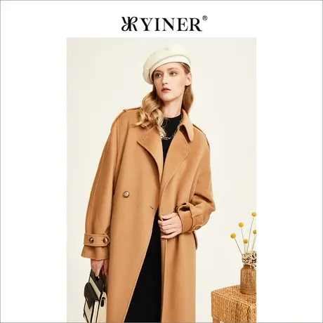 YINER音儿专柜女装2022冬季新款中长款含羊绒羊毛双面呢大衣商品大图