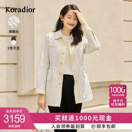 珂莱蒂尔2023冬季新款桑蚕丝纯色通勤御寒拼接上衣中长款棉服女图片