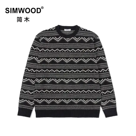 Simwood简木男装【合体版型】新品民族风复古波点圆领保暖毛衣男商品大图