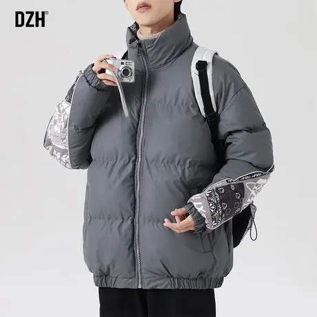 男生灰色立领棉服男潮牌冬季加厚2023新款短款面包服保暖棉衣外套商品大图