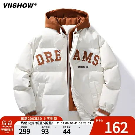 VIISHOW假两件春秋款棒球服外套男外套2023休闲百搭连帽大码夹克商品大图