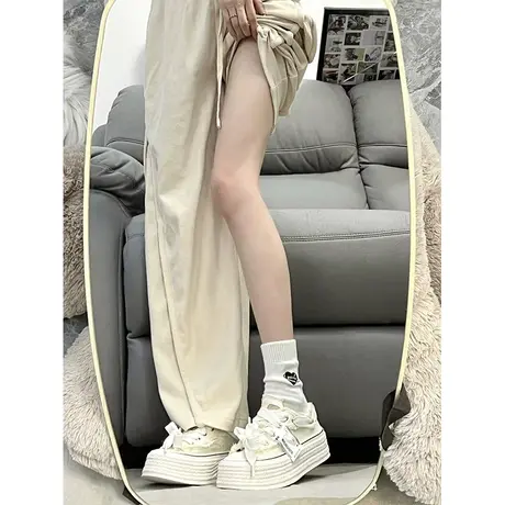 赵露思同款白色帆布鞋女2023新款小香风百搭松糕厚底增高小白板鞋图片