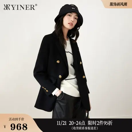 YINER音儿专选女装冬季时尚气质西装领纯羊毛双面呢大衣外套商品大图