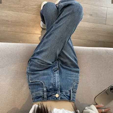 九分窄版直筒牛仔裤女2024秋季新款高腰小个子显瘦百搭法棍烟管裤图片