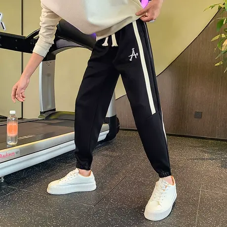 秋季卫裤男潮流宽松休闲束脚运动裤百搭九分青年条纹小脚哈伦长裤图片