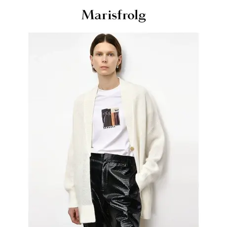 【商场同款】玛丝菲尔2023年秋季新款米白色一粒扣式轻薄针织开衫商品大图