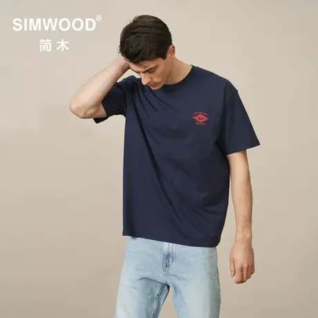 Simwood简木男装【宽松版型】夏季新款240g纯棉印花圆领短袖t恤男图片