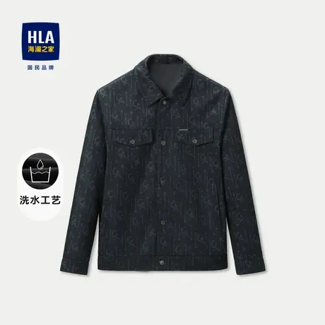 HLA/海澜之家翻领夹克23秋季新款花纹胸前袋盖透气保暖休闲外套男商品大图