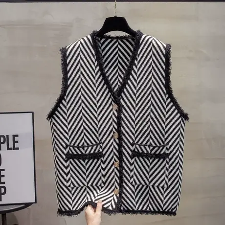 流苏针织开衫马甲背心女2023秋装新款宽松外穿马夹水貂绒毛衣坎肩商品大图