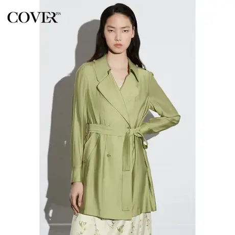 COVER春季嫩绿色莱赛尔风衣外套图片