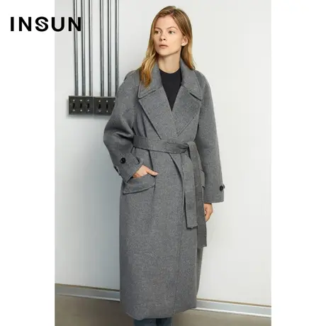 INSUN恩裳冬季大气宽松O型长款毛呢大衣商品大图