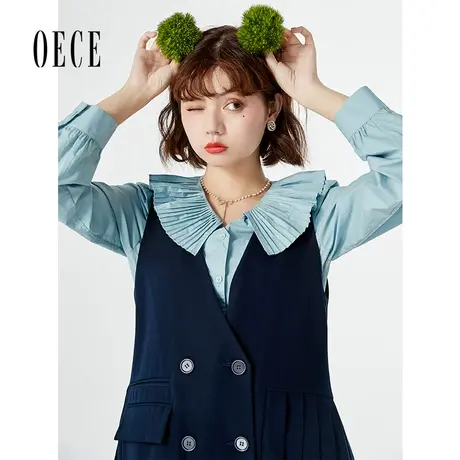 Oece早秋气质西装马夹女复古背心裙子连衣裙外套图片